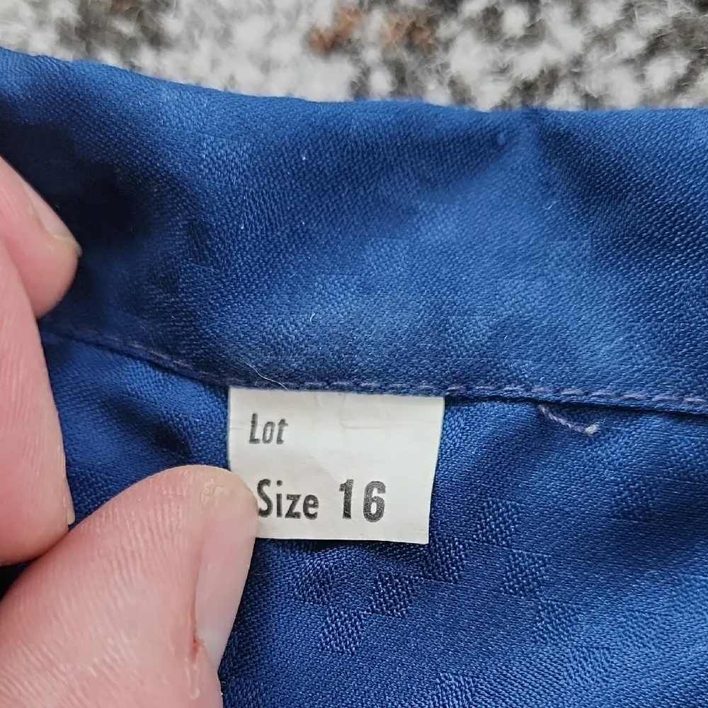 Vintage Button Down Silky Top With Tie Front Navy 16 Blue - Image 2