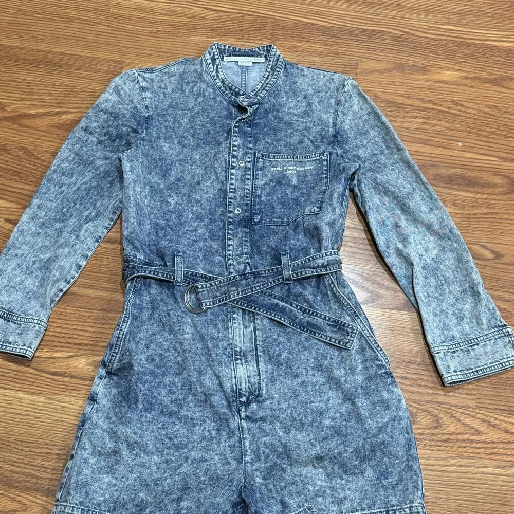 STELLA McCARTNEY acid wash  Denim short long sleeve overalls size 38 - Image 13