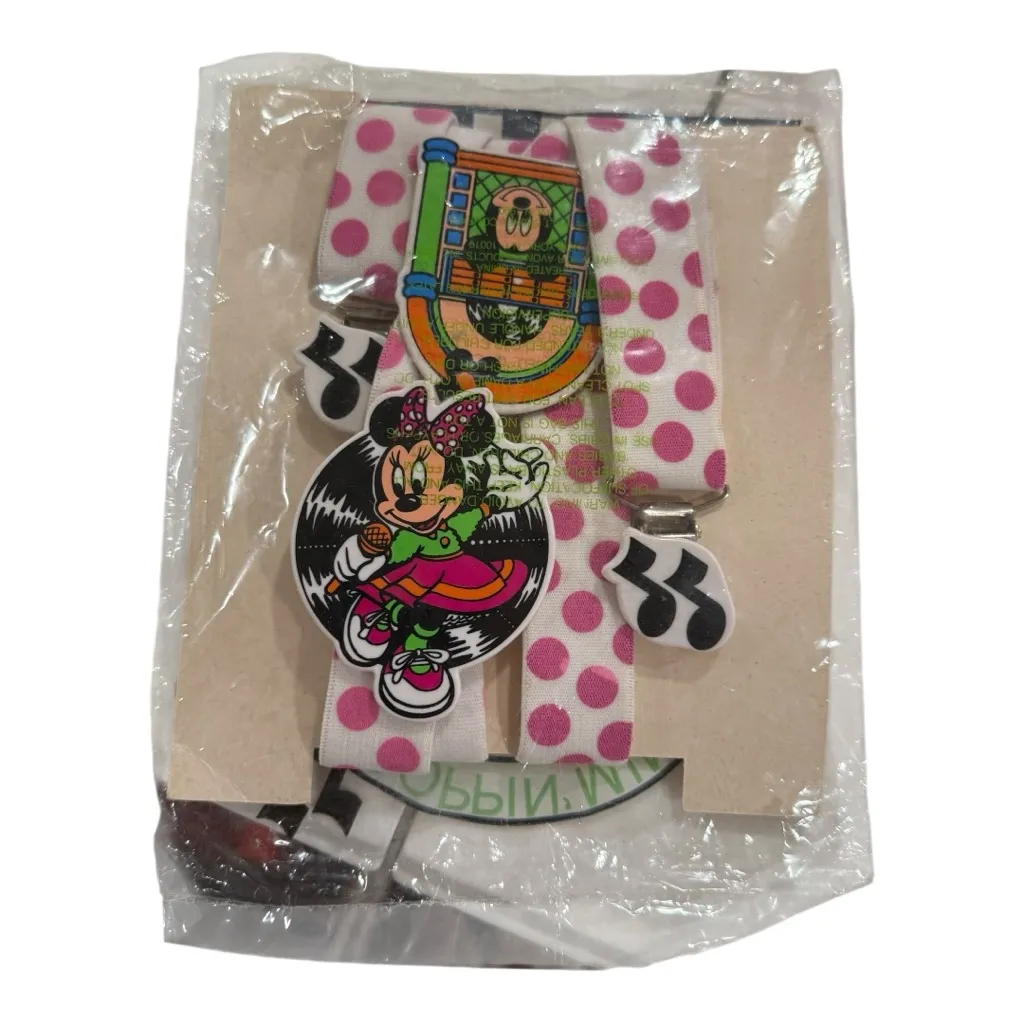 Vintage Disney Minnie Mouse “Be-Boppin’ Minnie” Suspenders Pink Polka Dot Sealed - Image 4