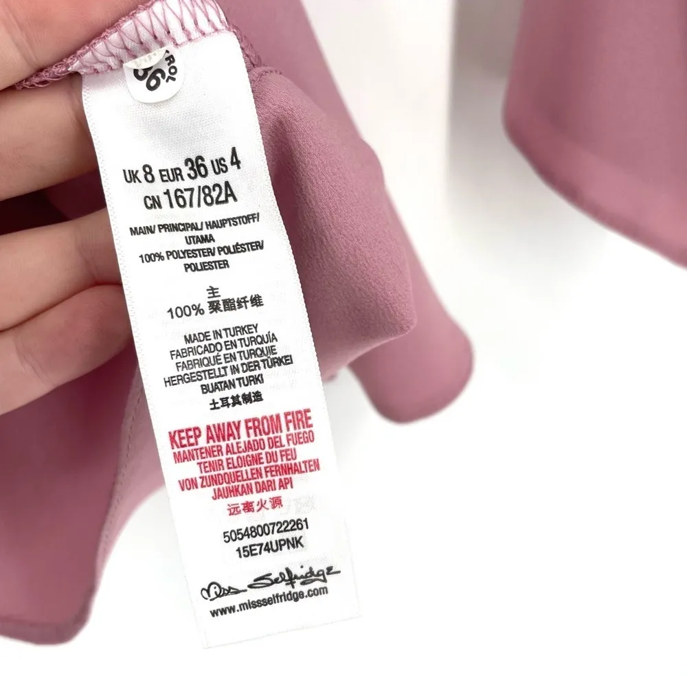 Miss Selfridge Satin Pink Tie Back Flowy Blouse - Image 6