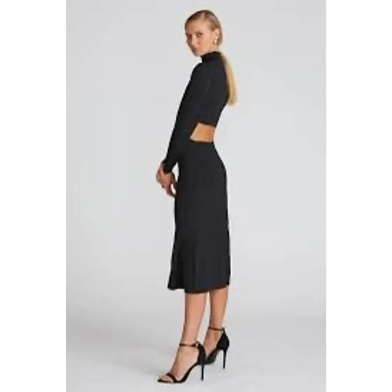 Amur Rosemary Black Metallic Knit Twist Midi Dress Size Small - Image 2