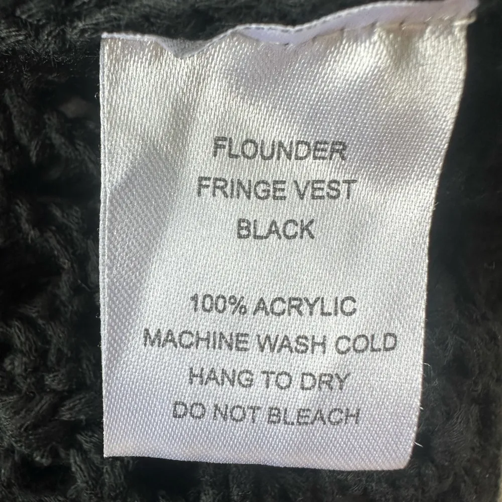 PPLA Clothing Black Boho Hippie Southwestern Flounder Fringe Crochet Vest Size M - Image 7