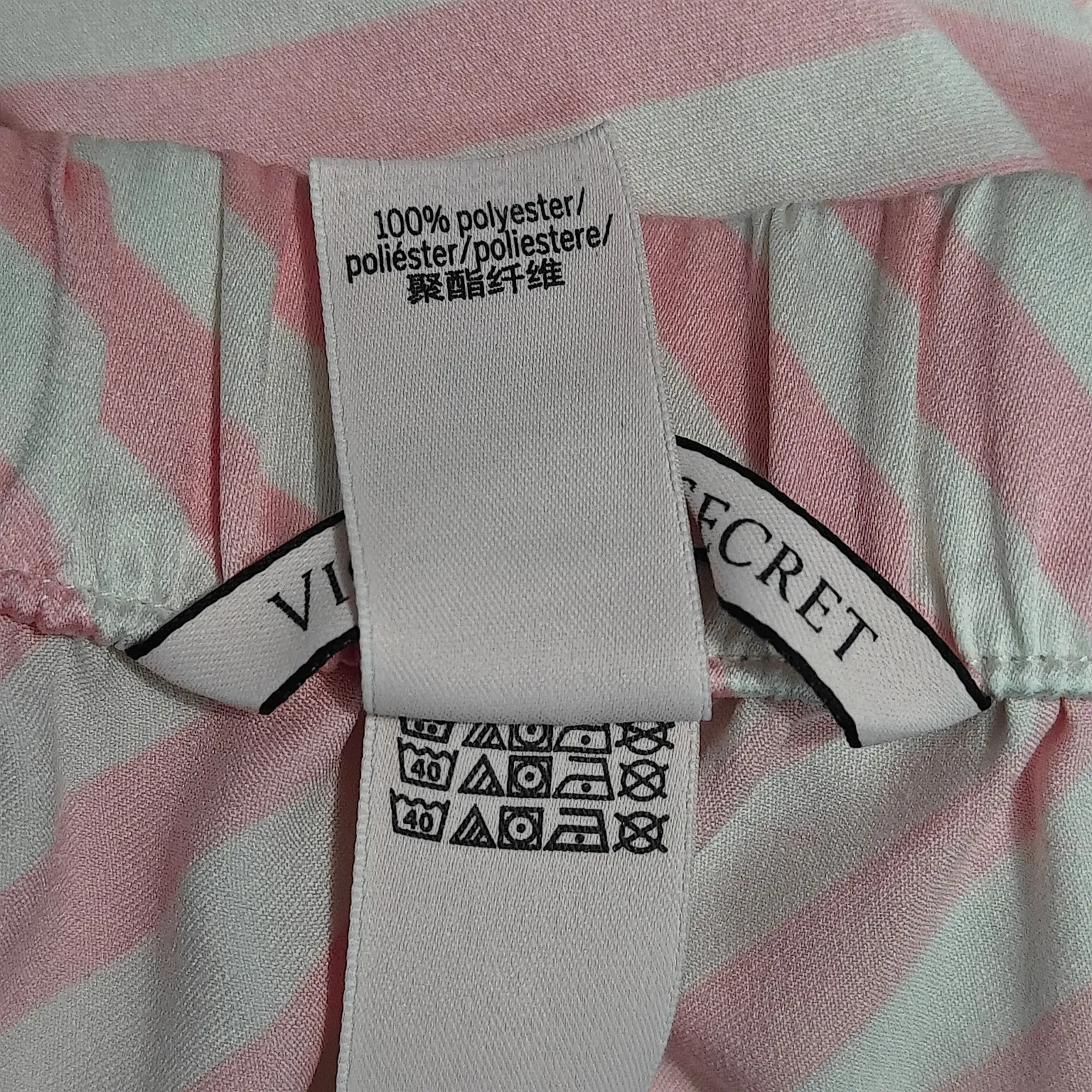 Victoria Secret Silky Satin Lounge Pink White Stripe Pajama Pant Large - Image 3