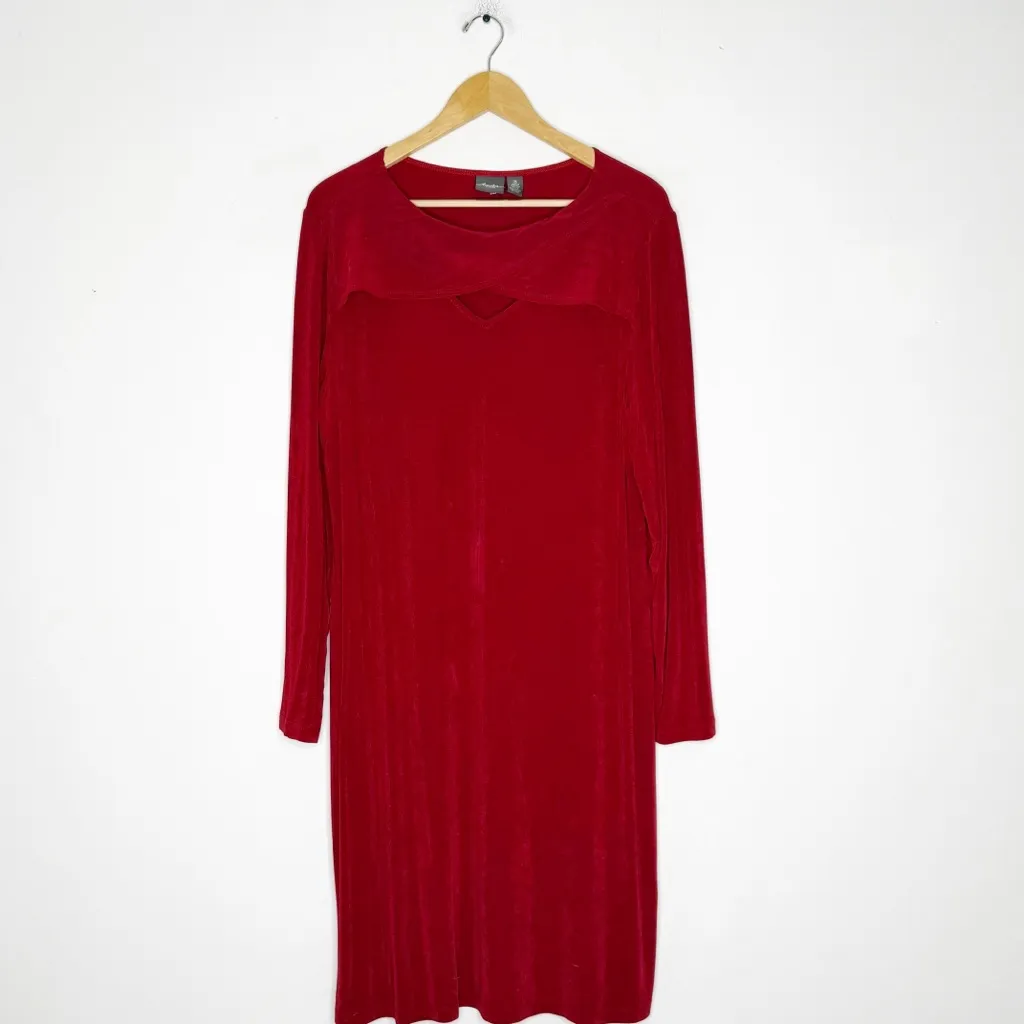 Chico’s Travelers 3 Red Cutout Neckline Long Sleeve Dress Size XL 16/18 - Image 3