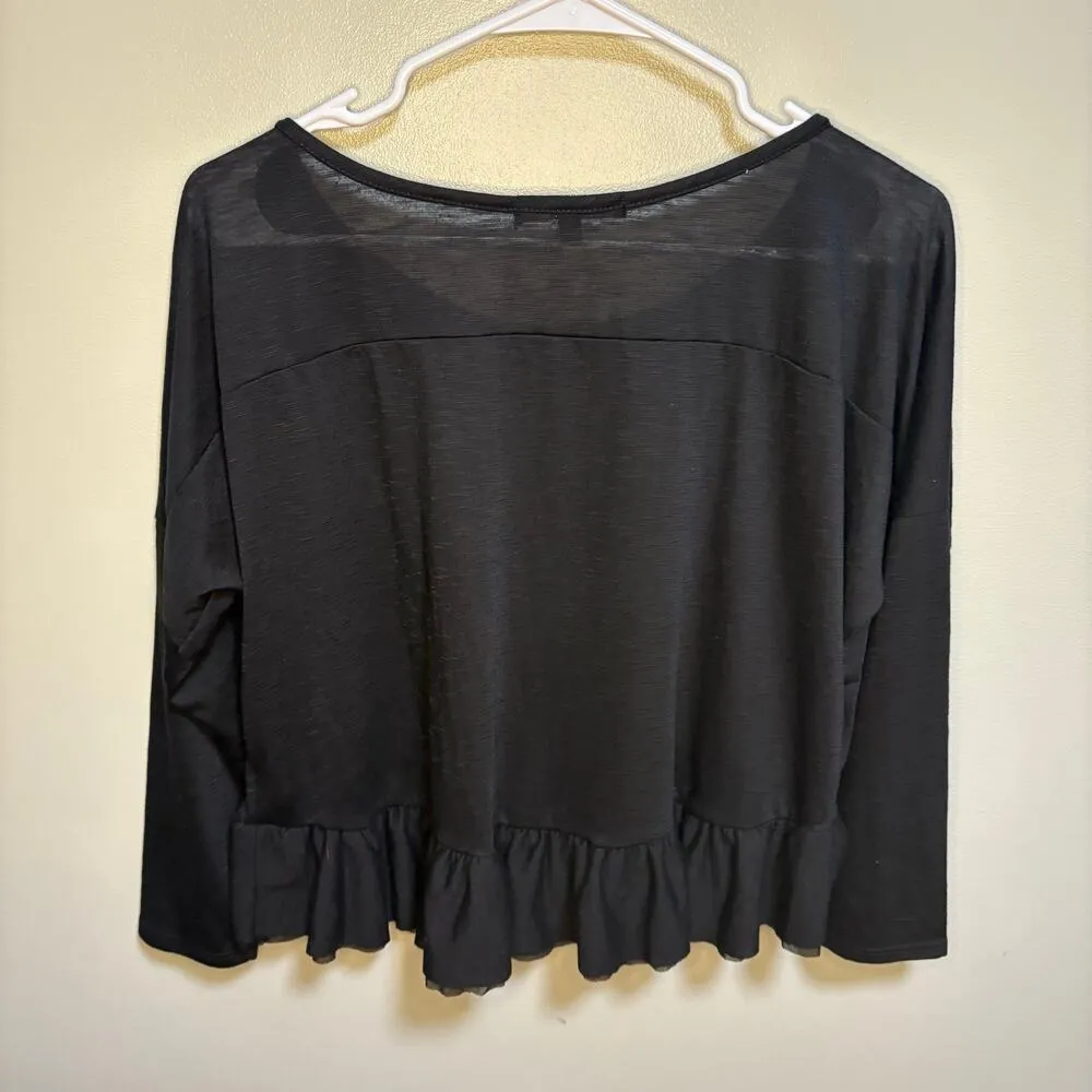 Green Envelope Black Long Sleeve Peplum Blouse Small Cropped Boatneck Staple - Image 2