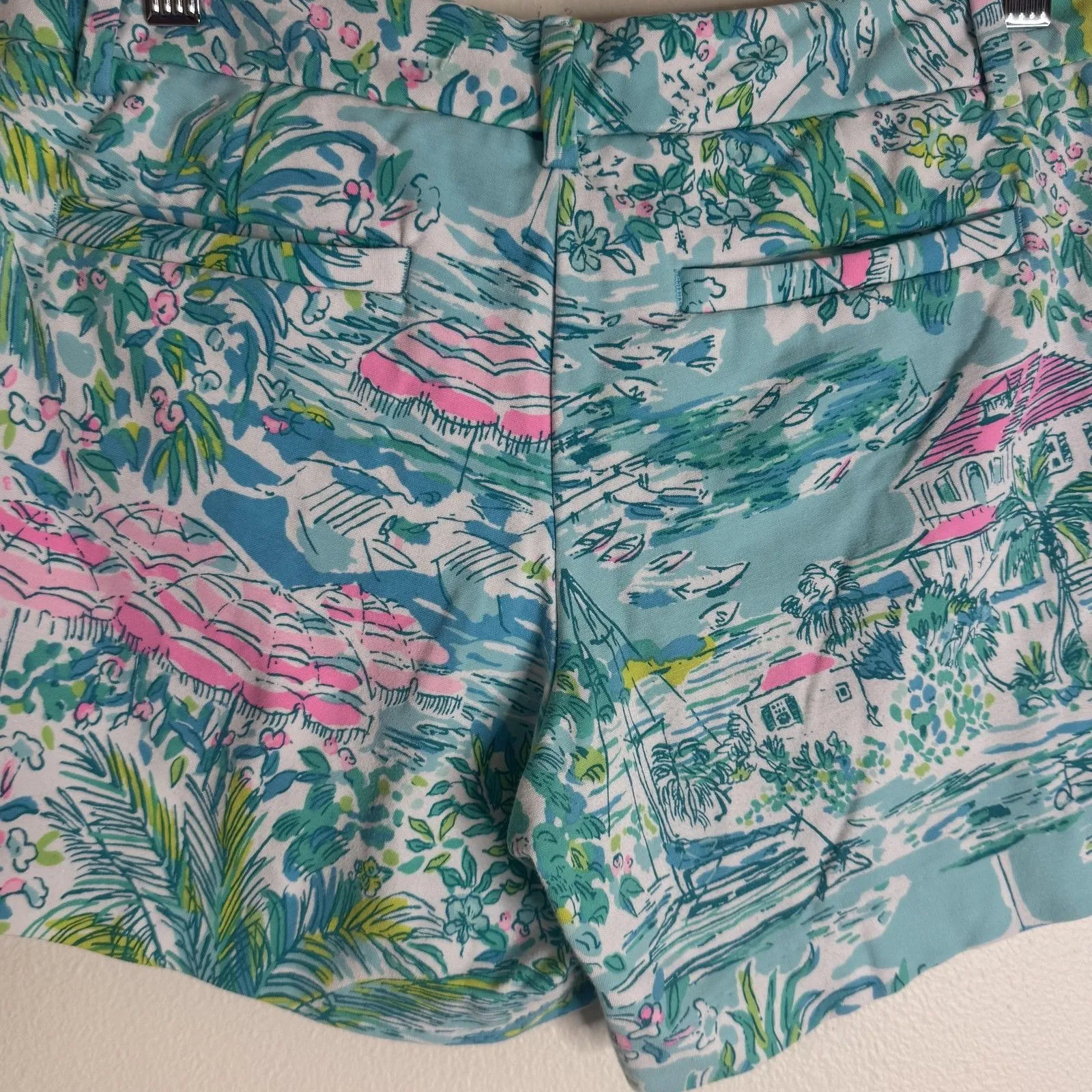 Lilly Pulitzer Shorts 2 Blue Pink Green Tropical Print Resort Beach Palm knit - Image 8
