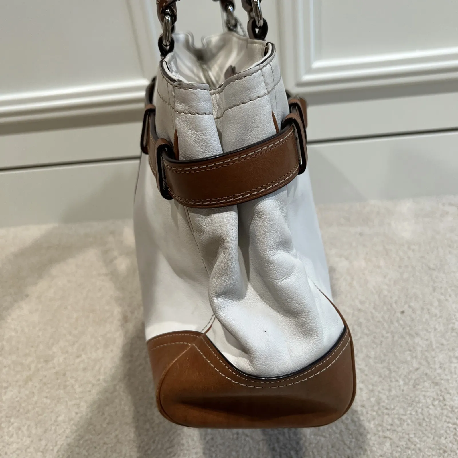 Vintage Coach K0720-F11199 Hampton Satchel White & Brown Leather Handbag Classic - Image 7