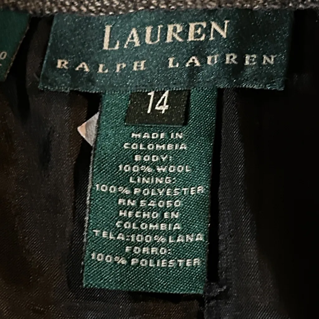 Vtg Lauren Ralph Lauren 100% Wool Skirt Sz 14 Gray‎ Black Lined Pencil Straight - Image 4