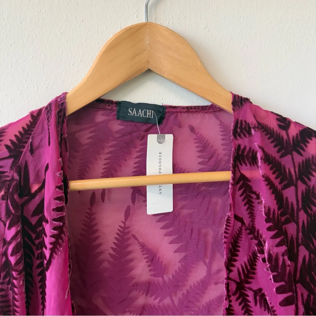 Anthropologie Fern Velvet Cocoon Kimono in the color Wine Red Size undefined - Image 4