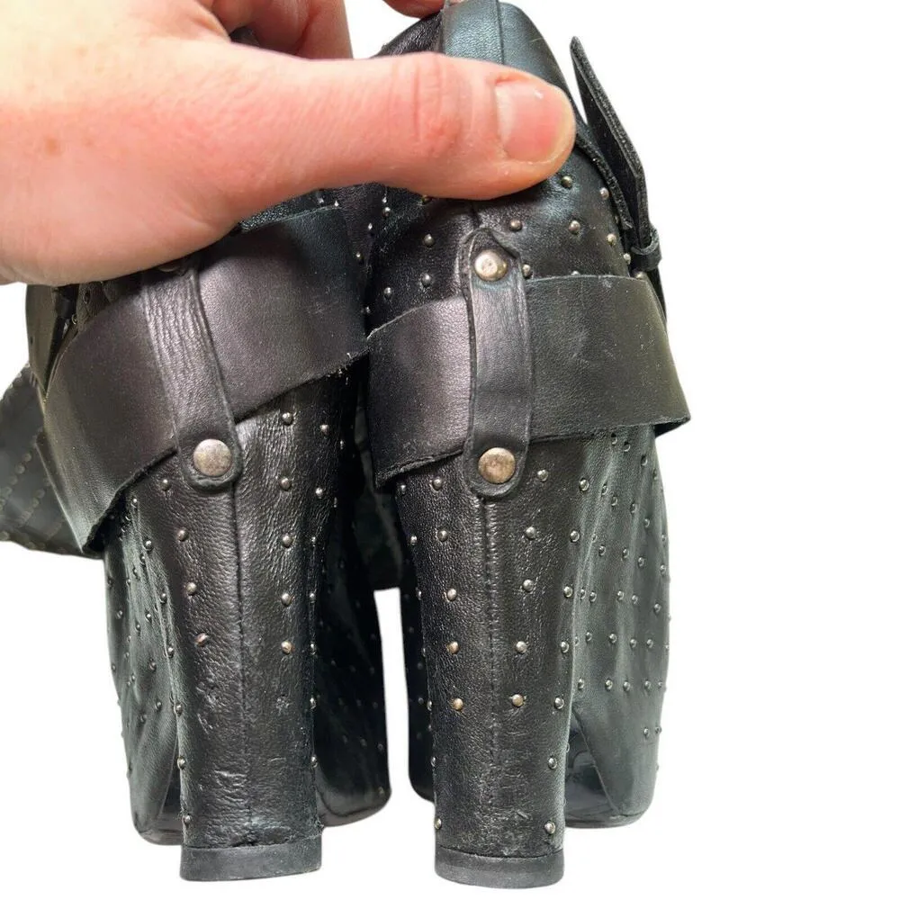 Sam Edelman Black Leather Studded Over-the-Knee Wedge Boots Buckle - Women’s 7.5 - Image 10