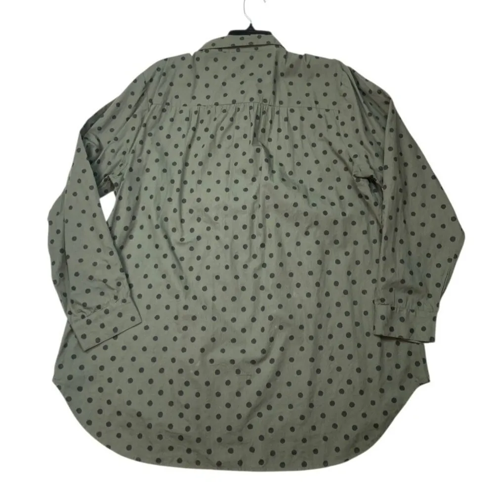 Sundance Lively Days Blouse Womens Size XL Olive Green Black Dot Coastal Grandma - Image 3