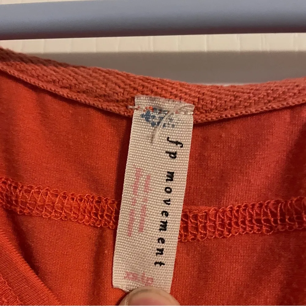 Free People FP Movement Orange Asymmetrical Sleeveless Hooded Muscle Tee XS - Image 6