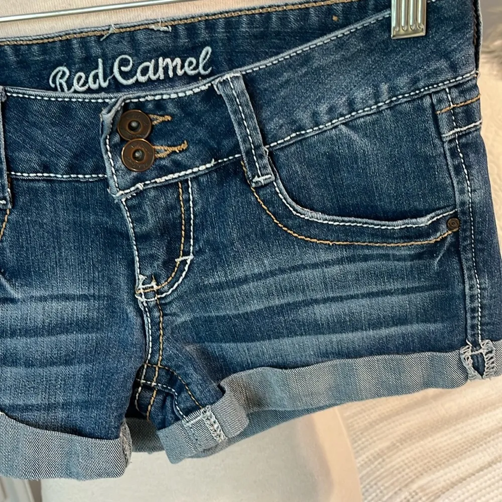 Denim Jean Shorts XS Stretchy Red Camel Womens Size 1 Low Rise - Image 4