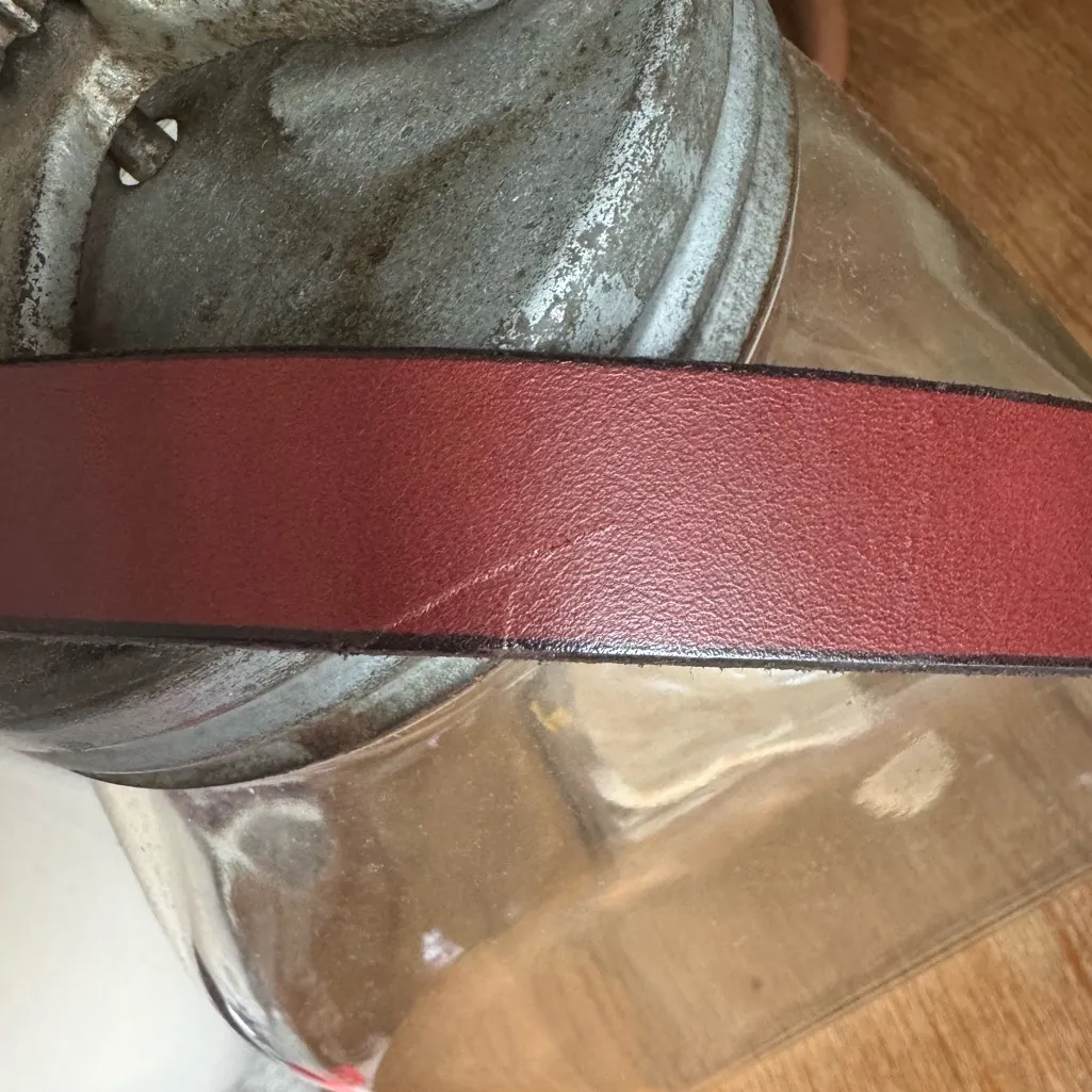 Vintage‎ Burgundy Leather Belt with Ornate Brass Buckle – Western Style Red - Image 4