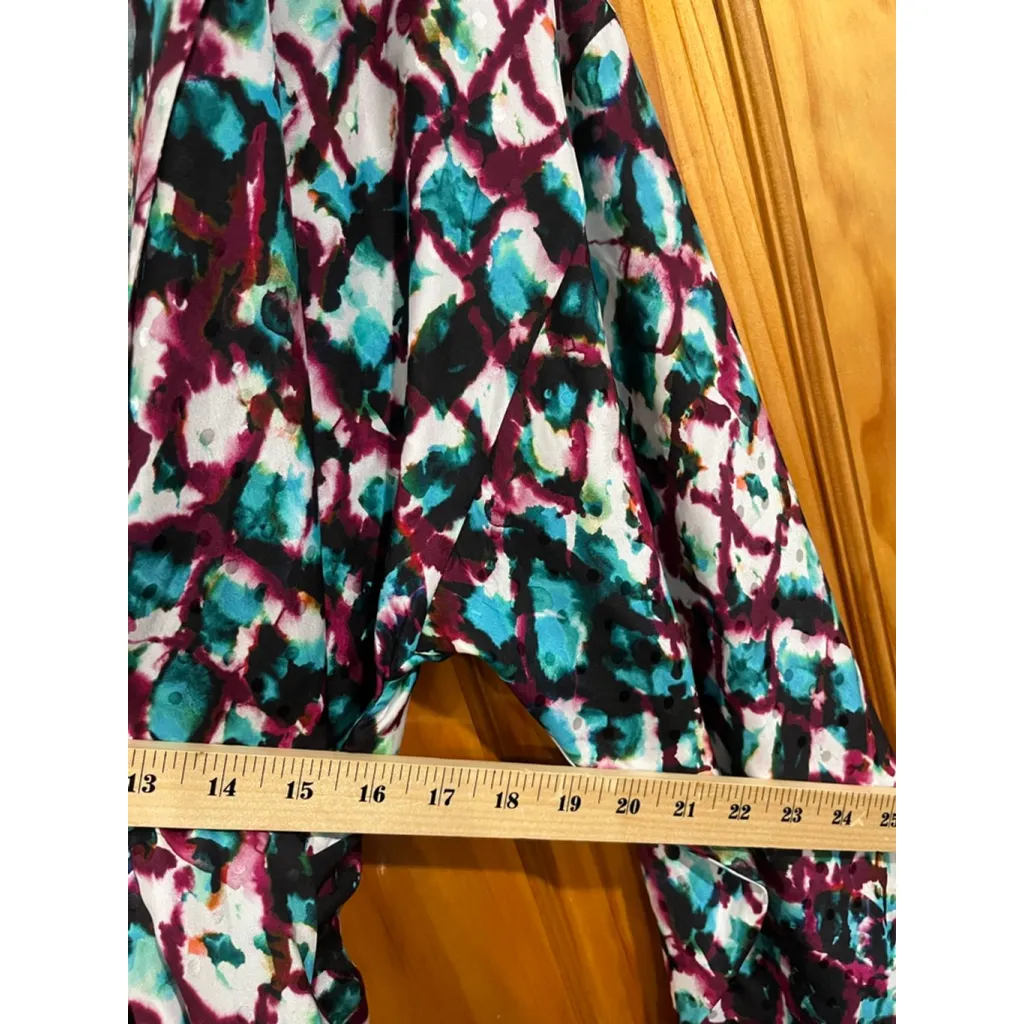 Saloni Mari Abstract Watercolor Tie Front Silk Satin Mini Dress Us 12 - Image 6