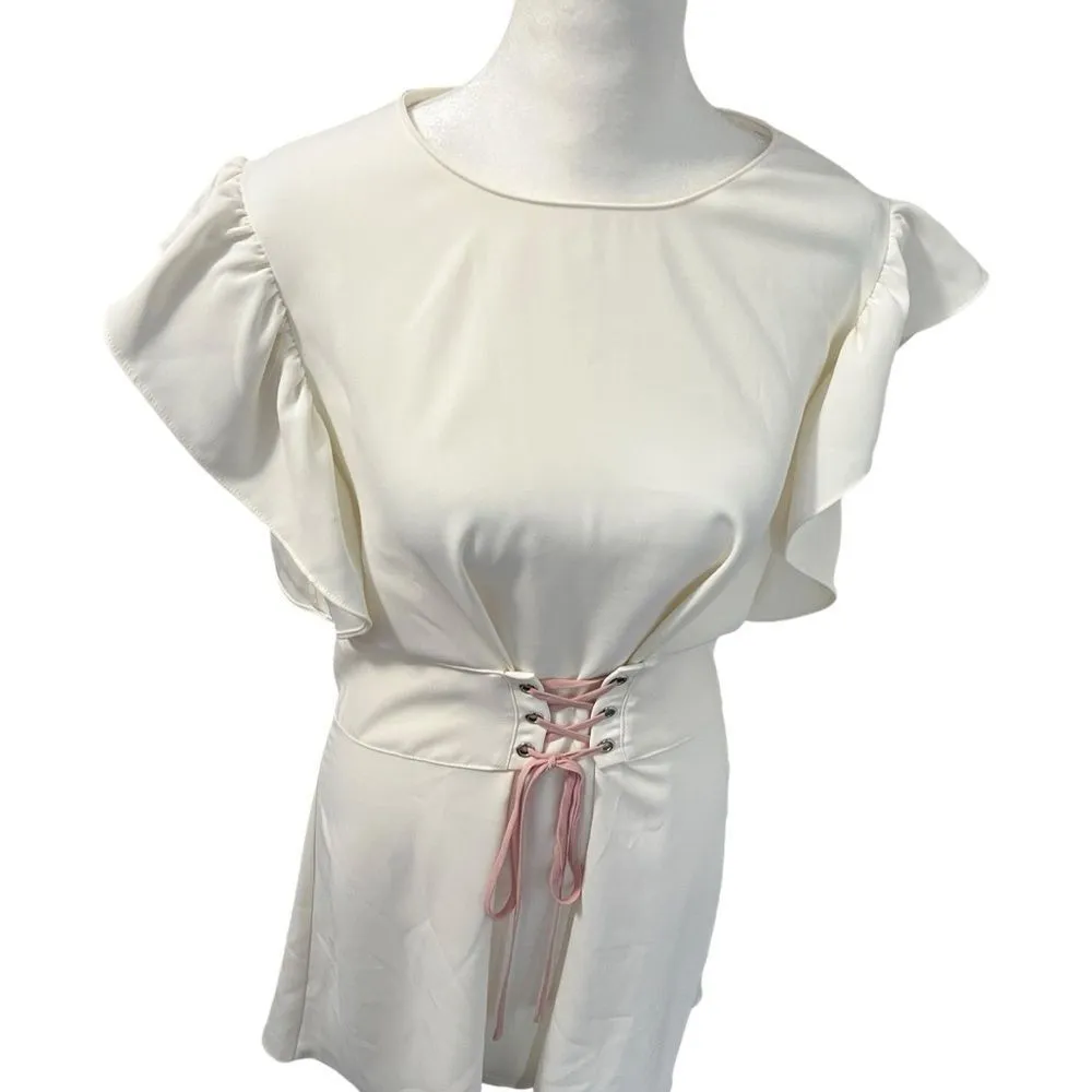 Amanda Uprichard Fairy Flutter Sleeve Corset Mini Dress Large - Image 2