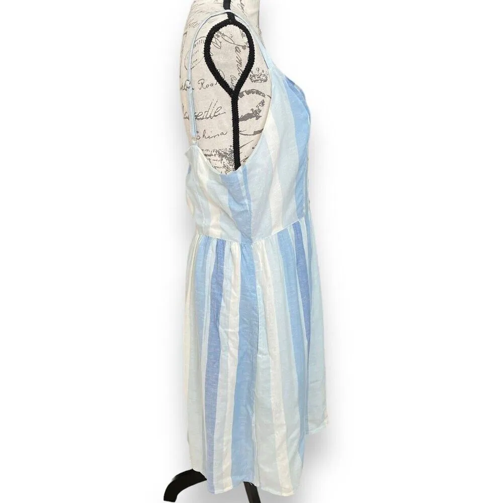 New Joie Linen Blend Stripe Dress Spaghetti Strap Blue Mommy & Me 10 w/ headband - Image 2