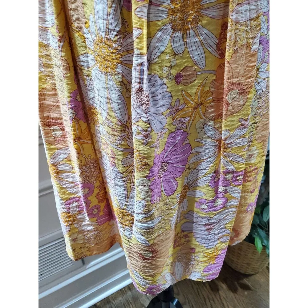 H&M Women's Yellow Floral Viscose V-Neck Long Sleeve Knee Length Dress Size M - Image 10