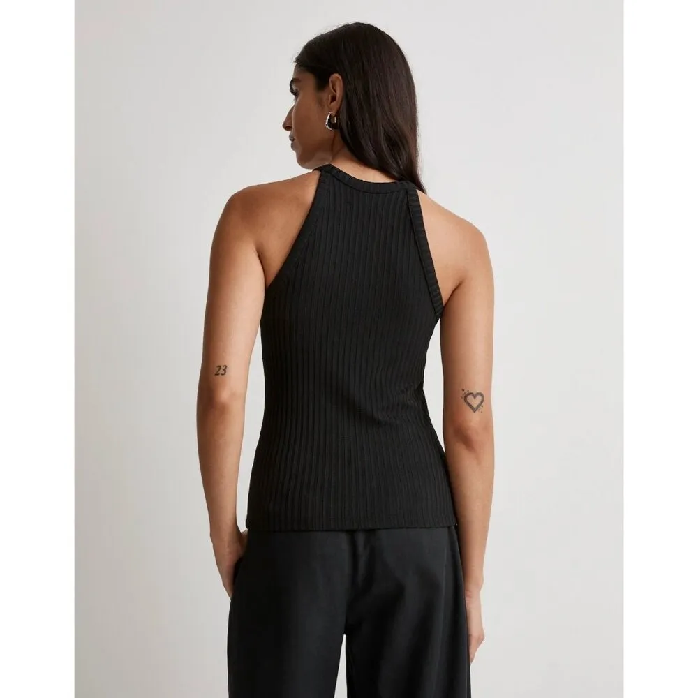 Madewell Womens Ribbed Cutaway Crewneck Tank True Black S - Image 2