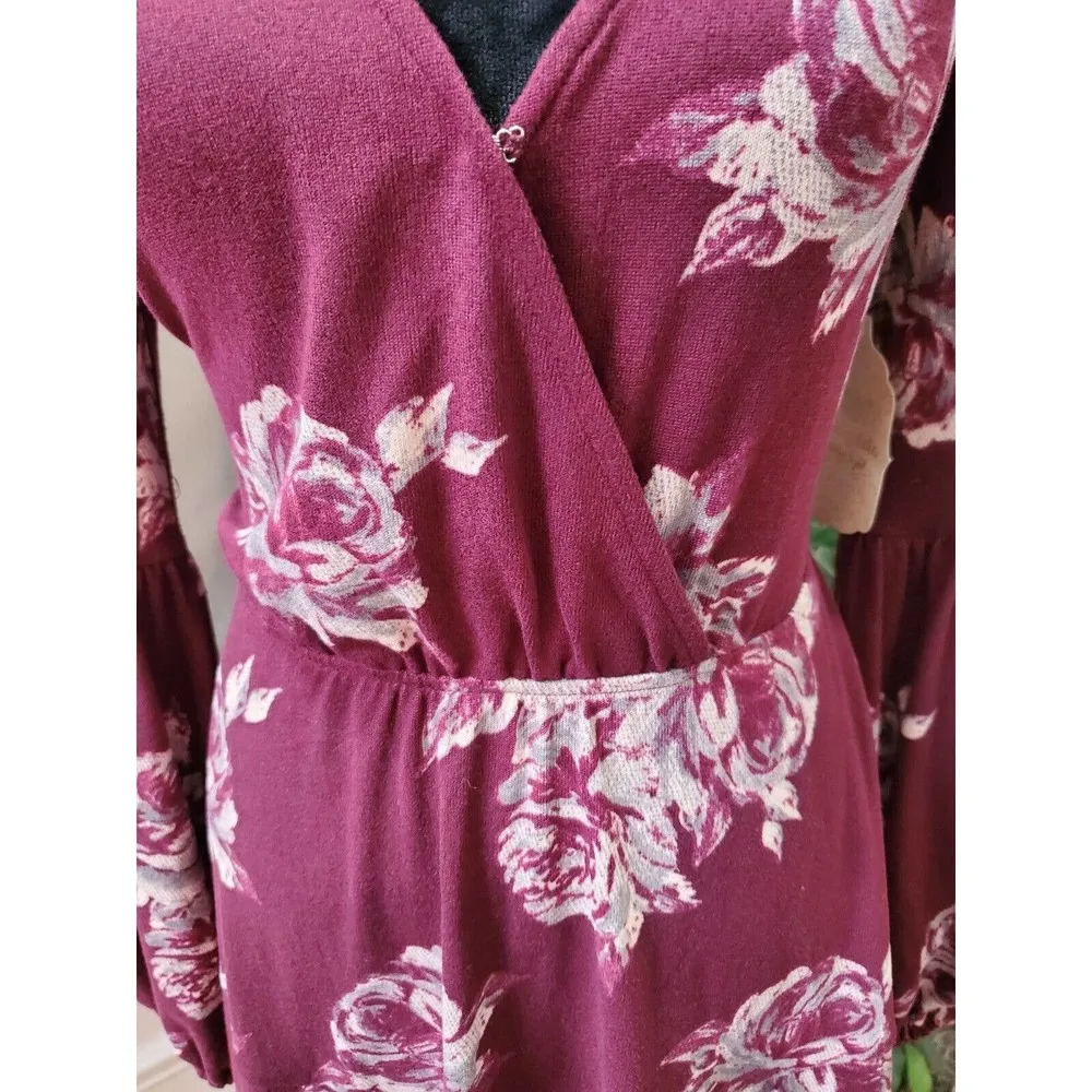 Altar'd State Womens Floral Polyester V-Neck Long Sleeve Knee Length Dress Small - Image 3
