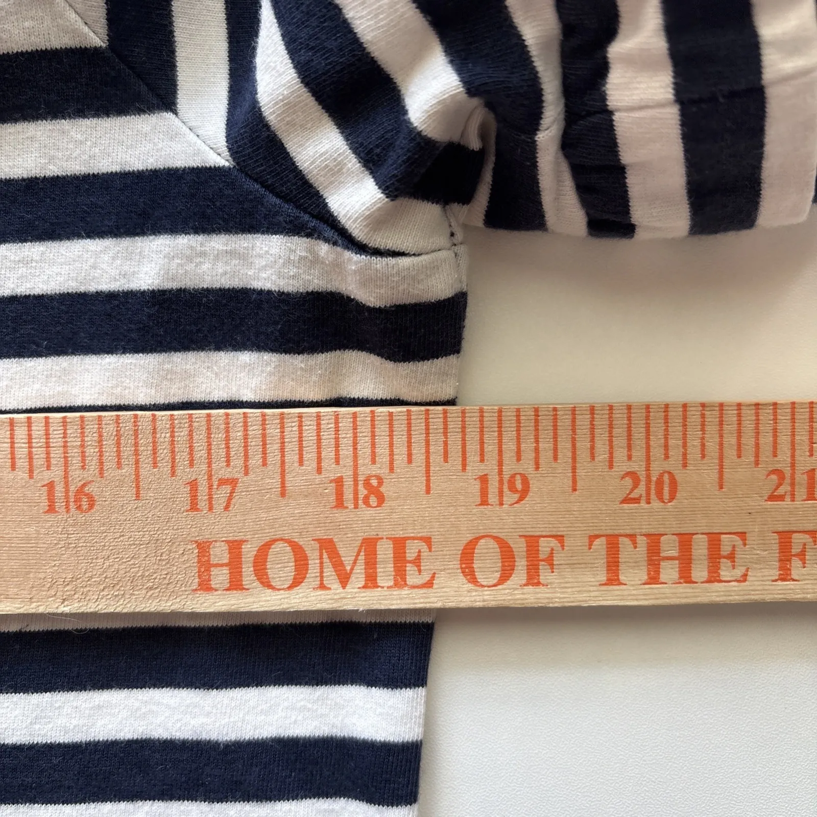 J Crew T-shirt Top Ruffle Sleeve Women Size‎ Med Navy White Stripe Cotton F4422 - Image 7