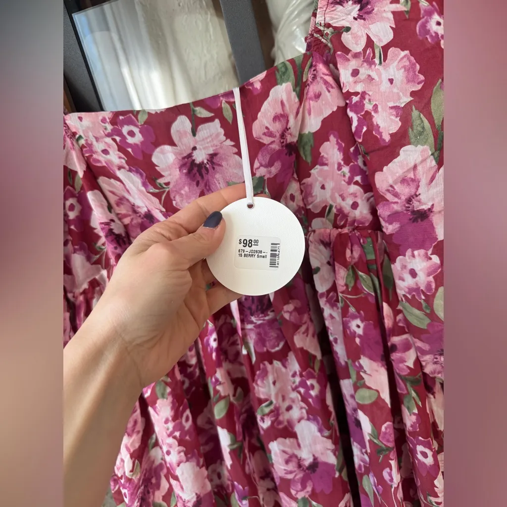 NWT Storia floral maxi dress wedding guest puff sleeve square neck burgundy - Image 8