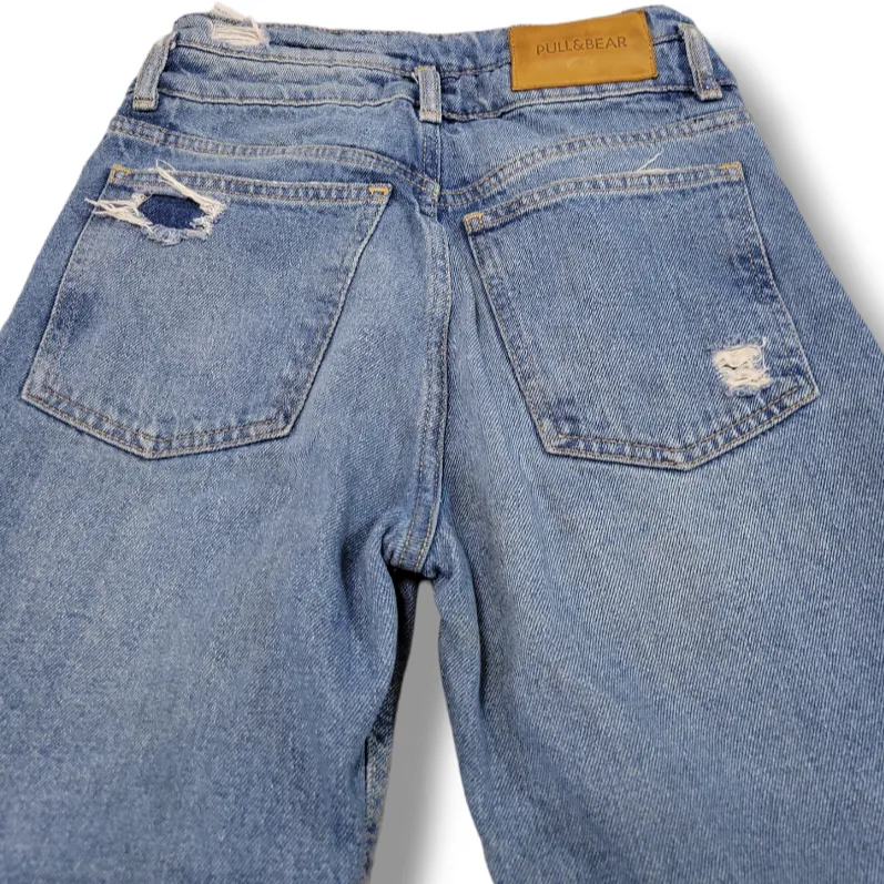 Pull & Bear Jeans Size 4 W24"L25.5" Mom Jeans Straight Leg Jeans Distressed Blue  - Image 5