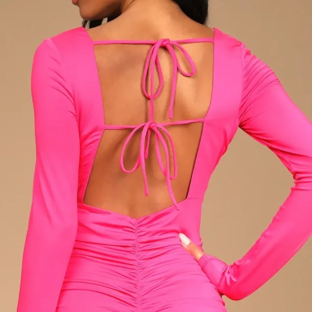 Lulus Feel the Attraction Hot Pink Ruched Long Sleeve Bodycon Dress size L Size L - Image 3