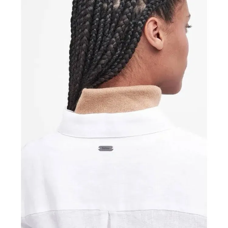 Barbour Marine Shirt Women's White Shirt 10 Linen Relaxed Fit Minimalist Preppy - Image 2