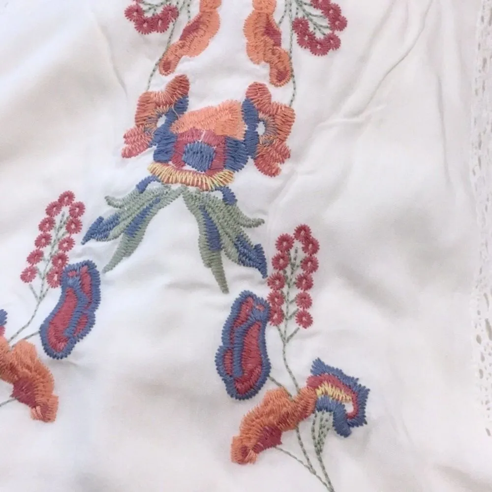 White Crochet and Embroidered Sun Dress with Lace Up Corset Back White Size undefined - Image 8