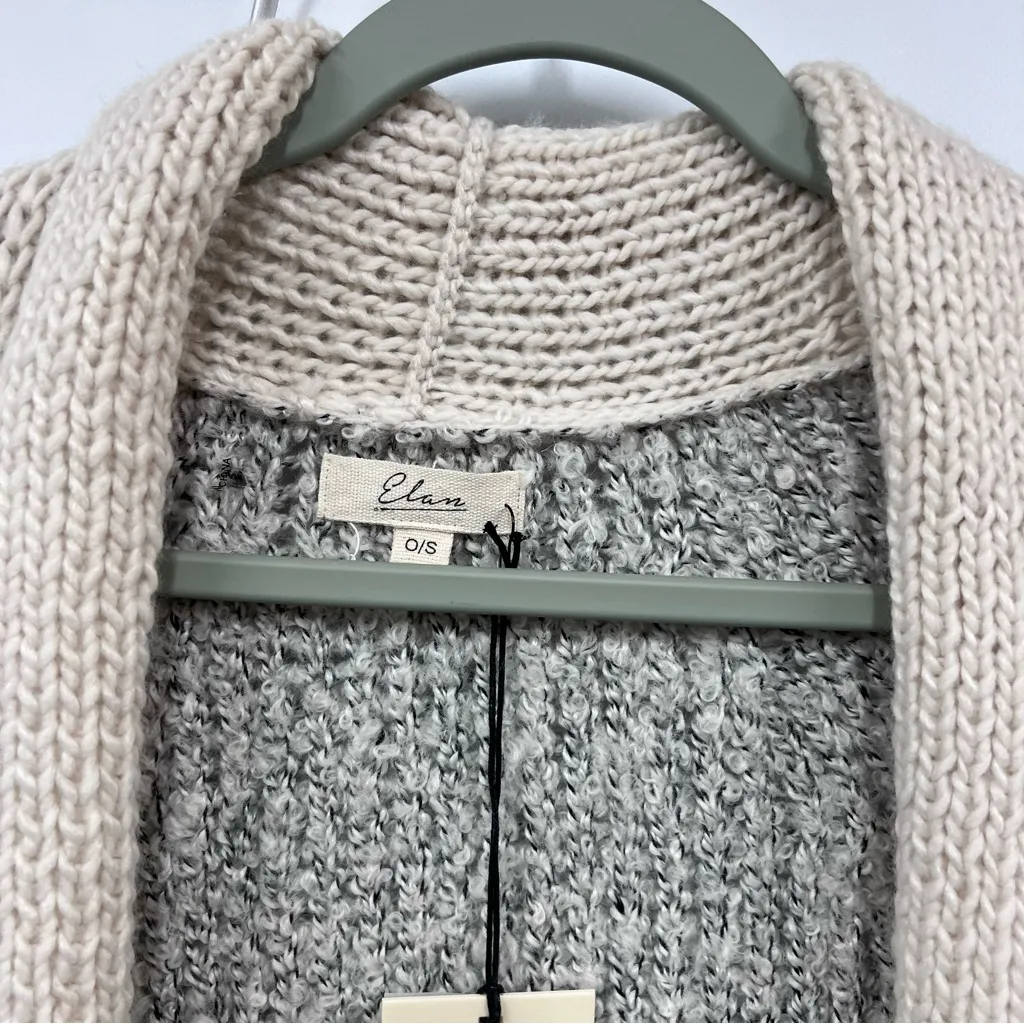 NWT Elan OS Women's Beige and Gray Knit open Cardigan wool blend short sleeve - Image 8