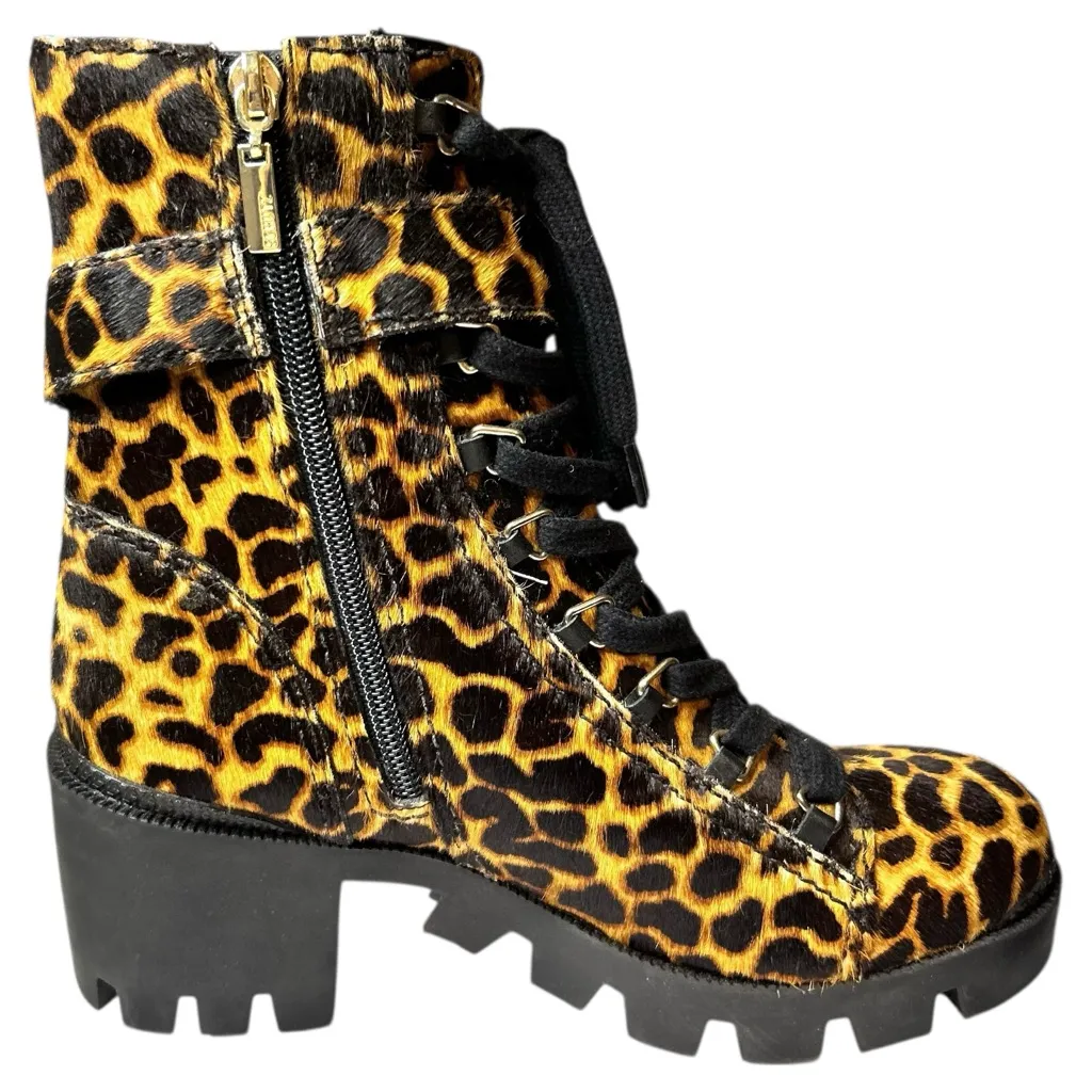 Schutz Shoes Women Size 6.5 Leopard Ankle Combat Boots Chunky Heel Leather Hair - Image 6