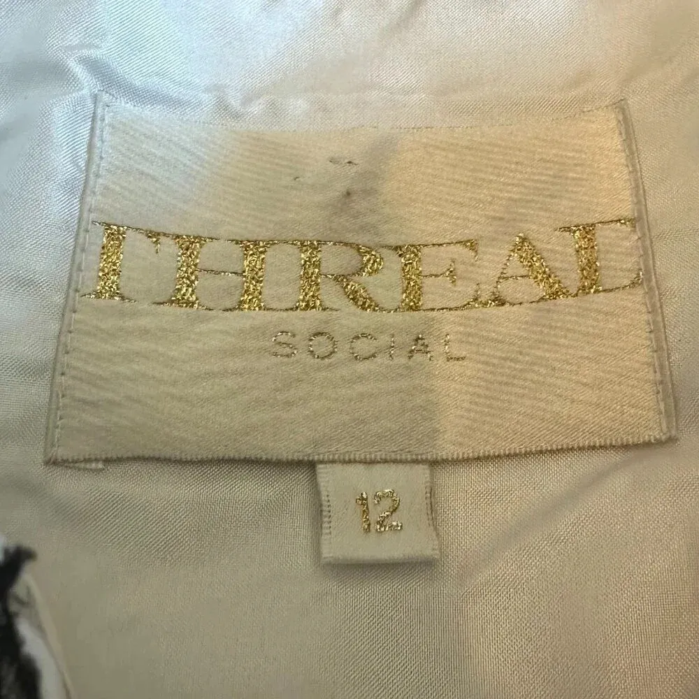 Thread Social Black White Strapless Dress Belted Flattering Cotton Size 12 - Image 9