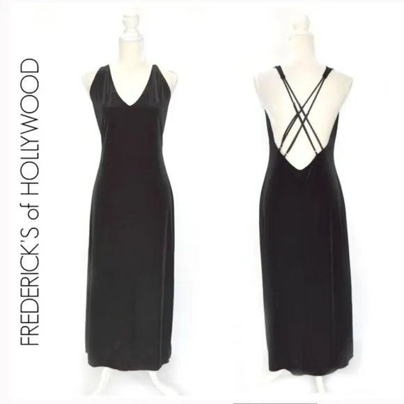 Frederick’s of Hollywood Velvet Gown cross back black - Image 2