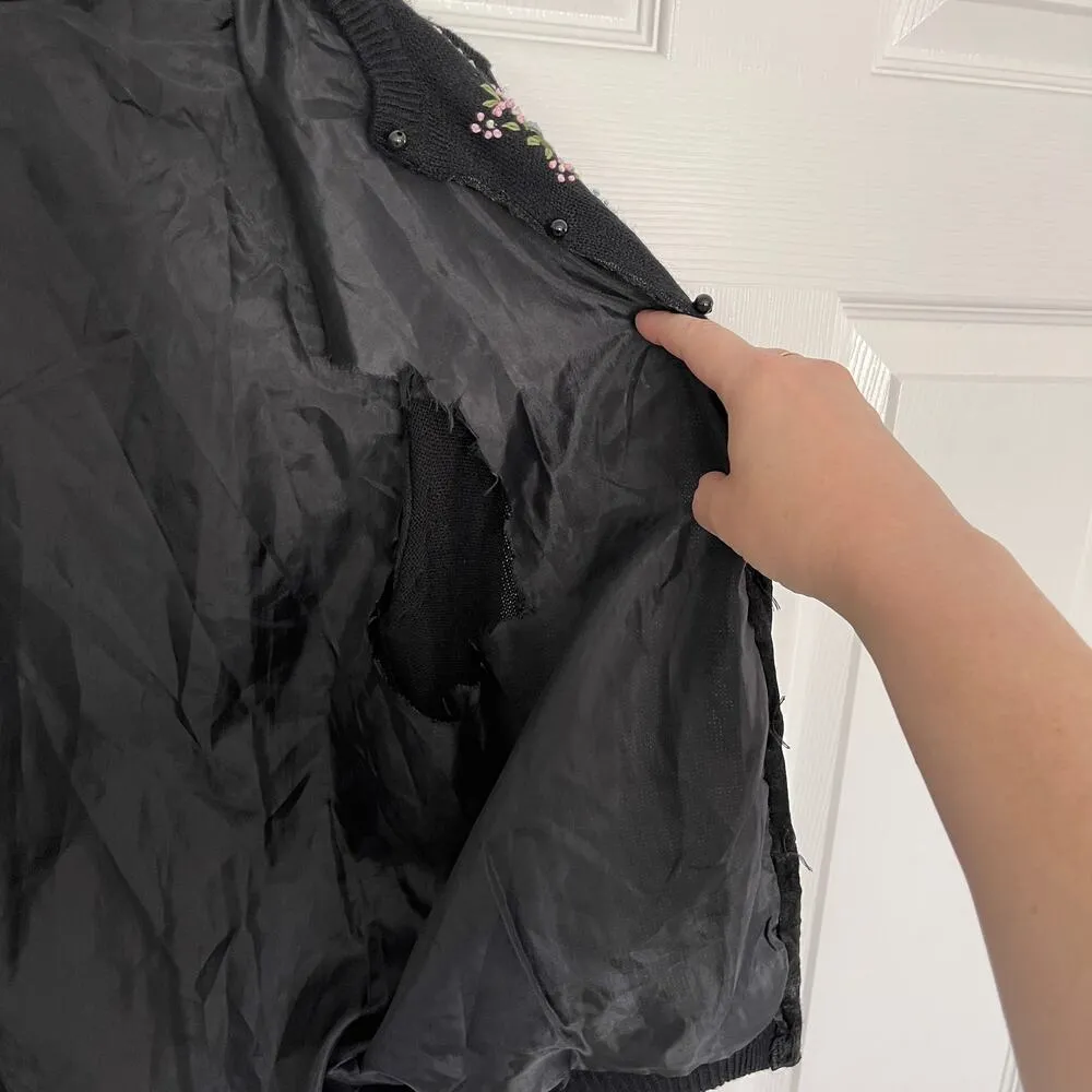 Bonnie and Bill by Holly Vintage Floral Embroidered Cardigan Black - Image 6