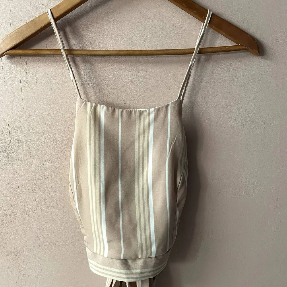 Charlotte Russe Blush Pink & Cream Striped Tie Back Crop Top Size M NWT - Image 4