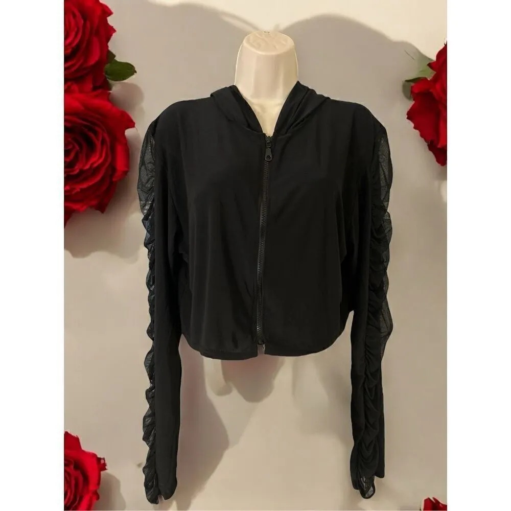 PRETTY LITTLE THING Full Zip Hoodie Cropped Jacket Black Women’s Size 16 - Image 2