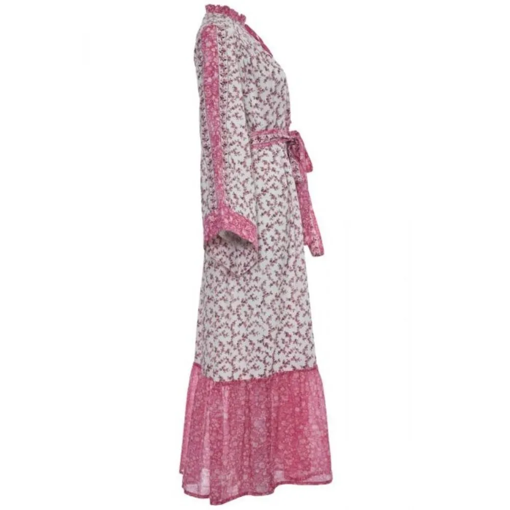 D'Ascoli Maxi Dress Serenity Kaftan Style Fuschia Floral Sz Sm Bohemian Pink - Image 3