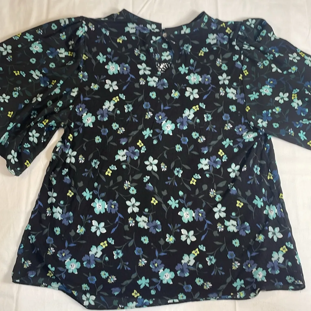 Loft Mixed Media‎ Dark Floral Lace Wide Flutter Sleeves Oversized Boho Navy S - Image 10