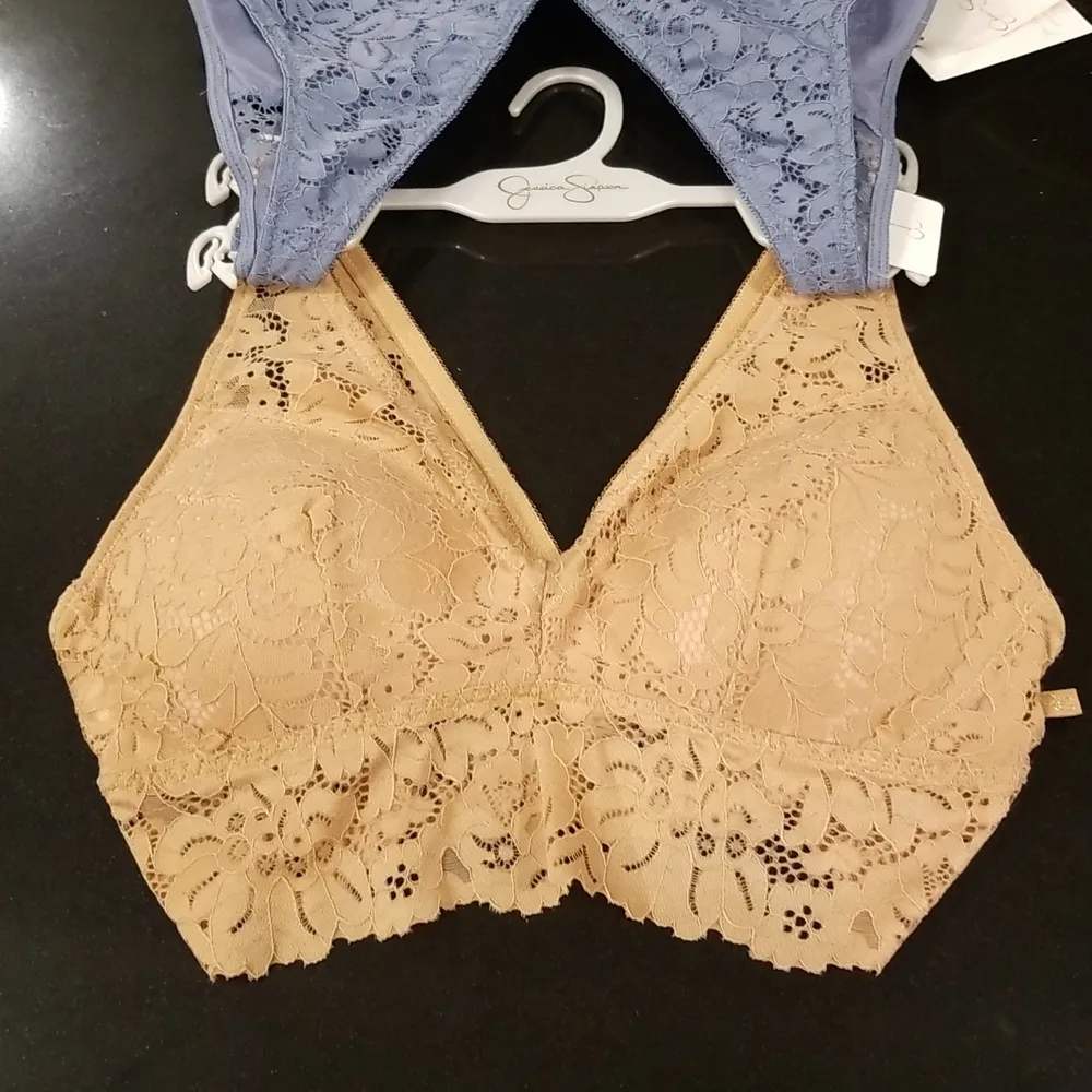 💕JESSICA SIMPSON💕 2 Pack Lace Bralettes ~ Blue & Nude/Tan Small S NWT - Image 3