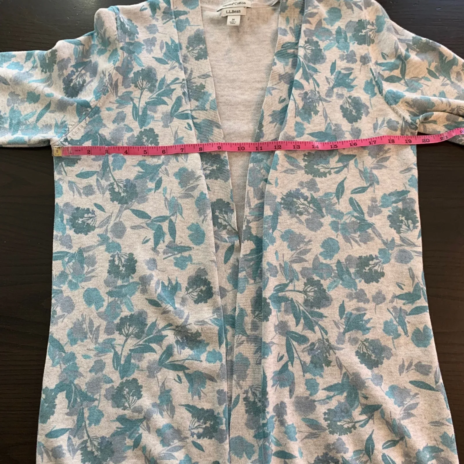LL Bean Supima Cotton Floral Cardigan Sweater Women's Size M Light Blue Gray Size M - Image 7