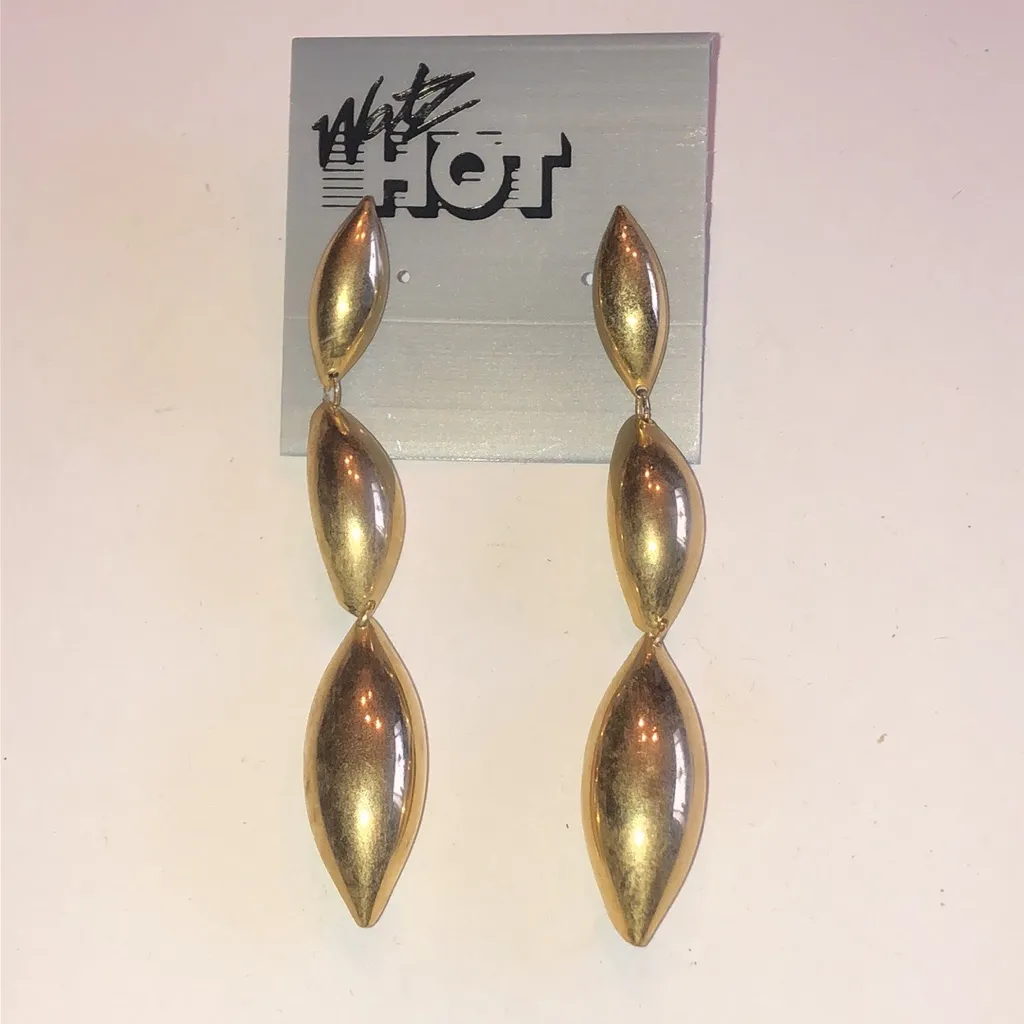 Vintage Gold Tone Retro Boho Drop Statement Earrings - Image 3