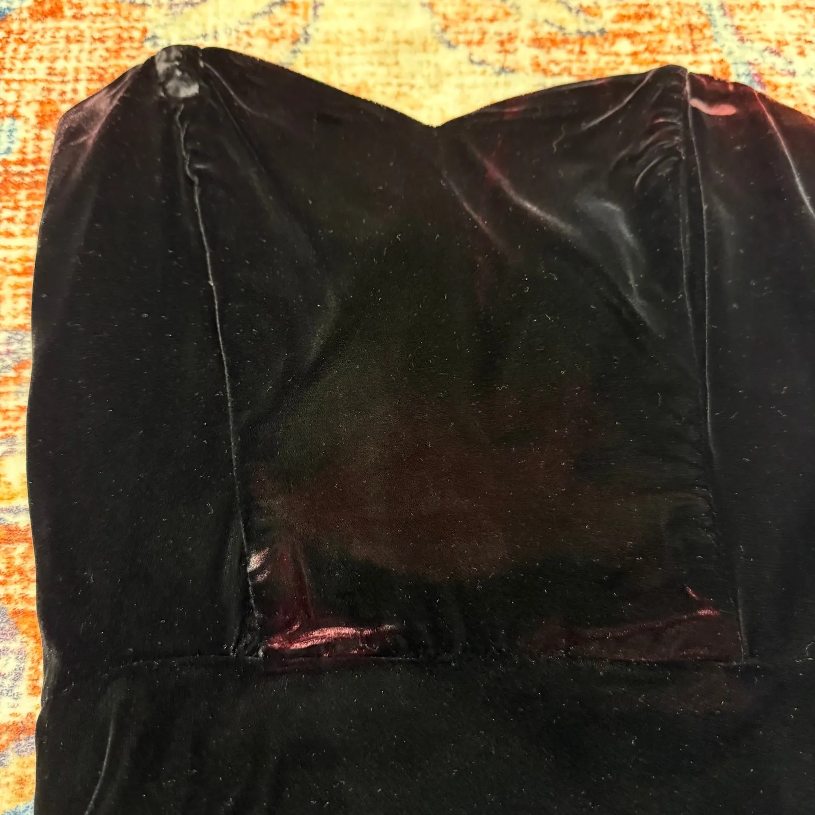 Vintage Jolie Madame Black Velvet Strapless Dress Lace Ruffle Formal HOCO Prom Size 6 - Image 3