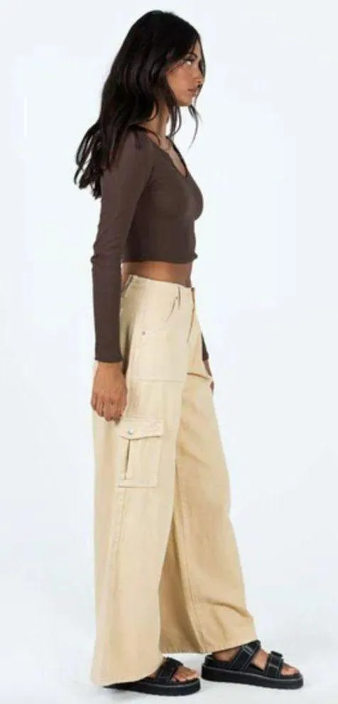 Adrianne Stone Beige Wide Leg Cargo Jeans 8 - Image 4