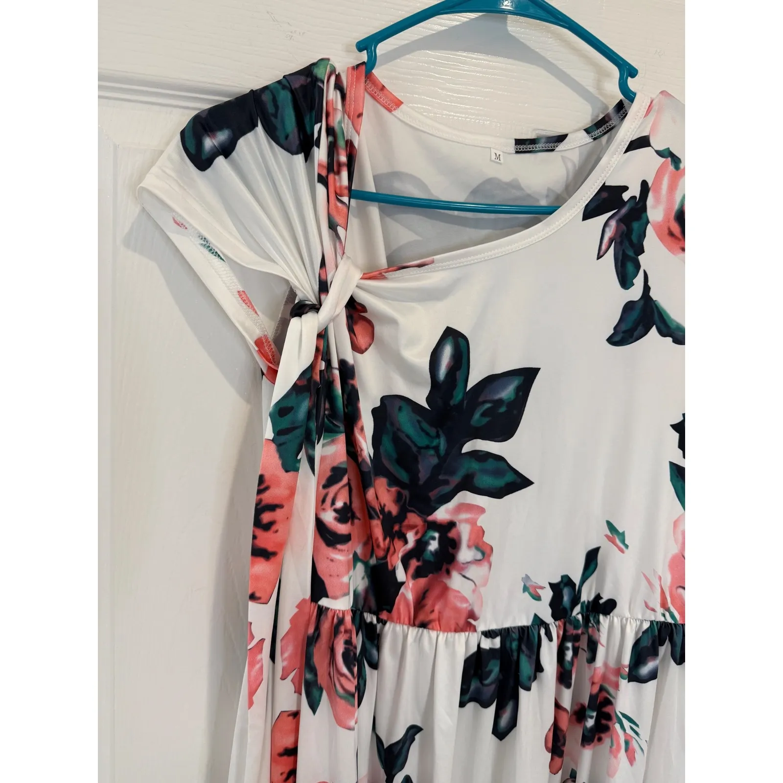 Floral Maxi‎ Dress Knot Sleeve Casual Summer Dress White Pink Size M Size M - Image 2