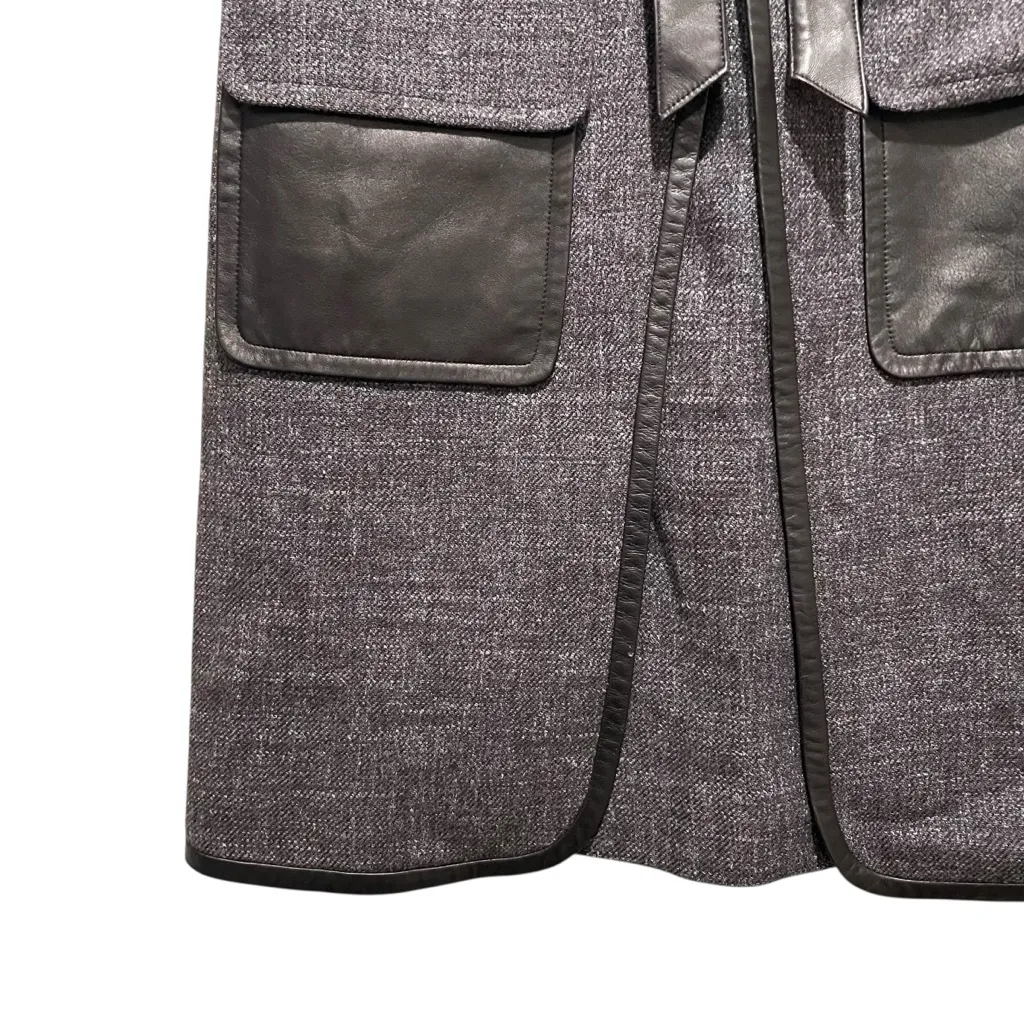 Robert Rodriguez Wool Blend Skirt Brown Leather Trim Waist Women Size 4 - Image 2