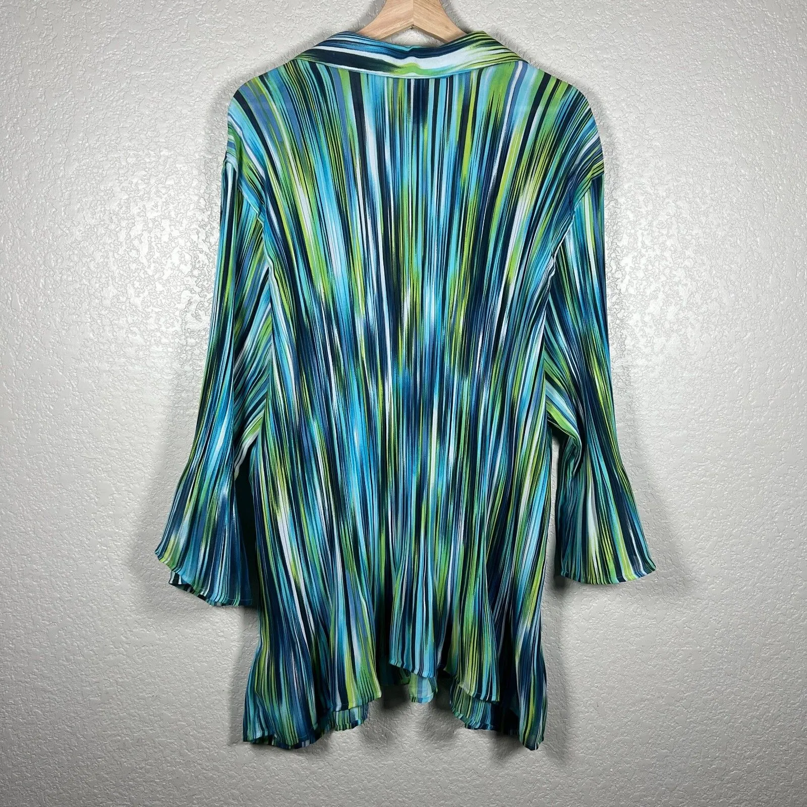 Maggie Barnes Button Up Blouse Plus 4X 30/32W Pleated Retro Disco Groovy Green - Image 6