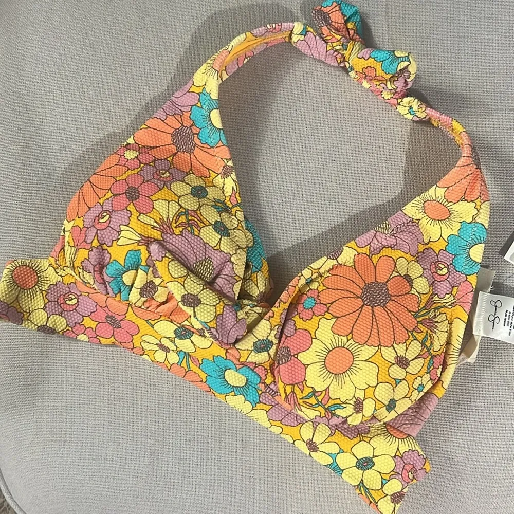 Jessica Simpson Floral Rendevous Halter Swim Top in Flax Multi Size S NEW w/Tag - Image 3