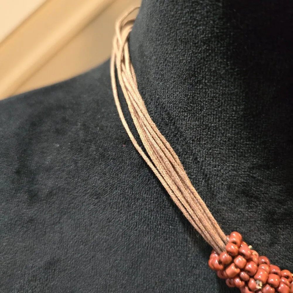 Women Fashion Orange Flowers & Plants Beaded Pendants Necklace with Button Clasp - Image 5