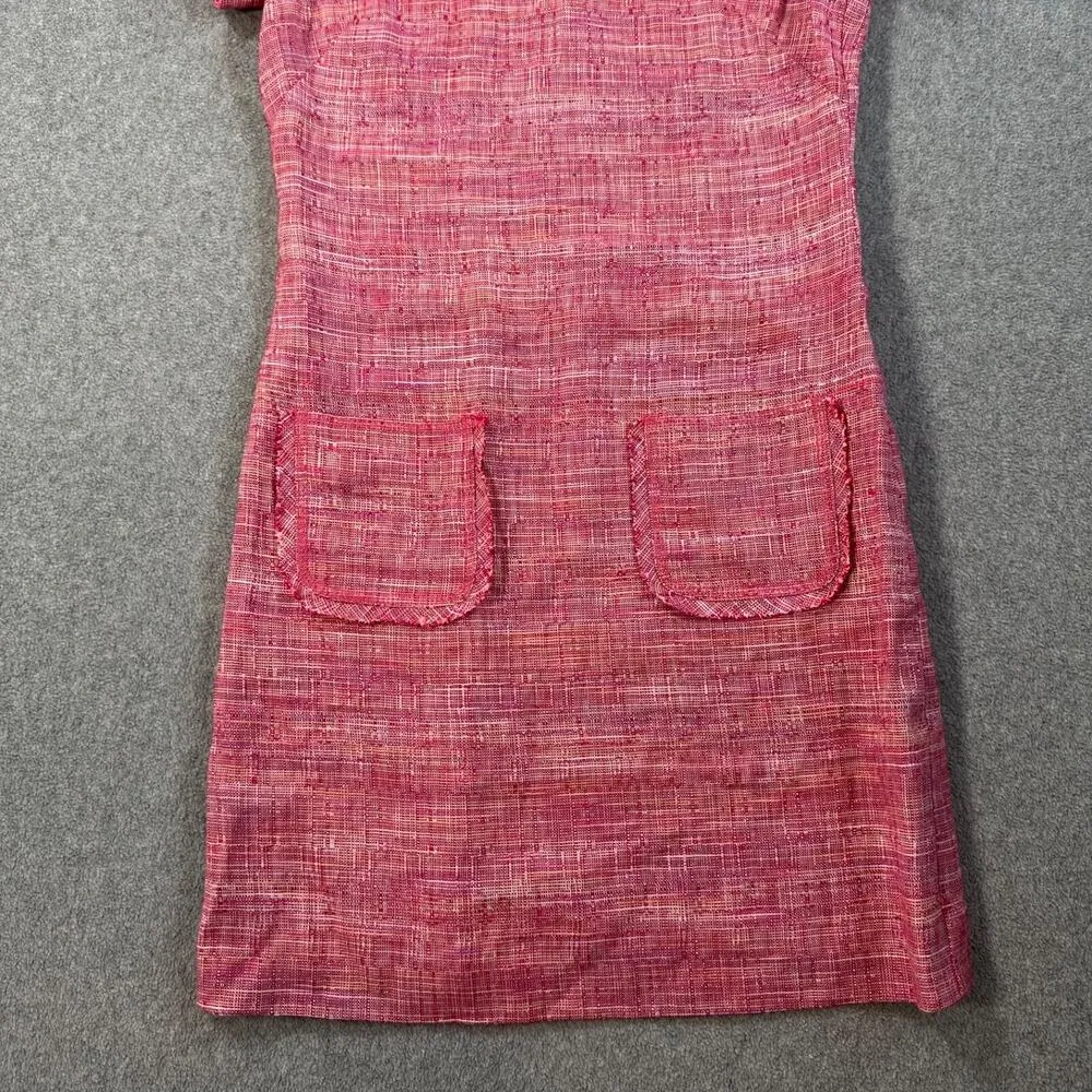 W By Worth Pink Tweed Shift Dress Women's 0 Short Sleeve High Neck Linen Blend - Image 3
